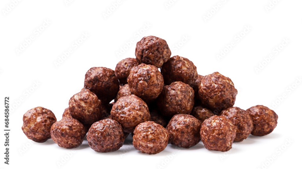 Pile of chocolate corn balls close-up on a white background. Isolated Pile of chocolate corn balls close-up on a white background. Isolated