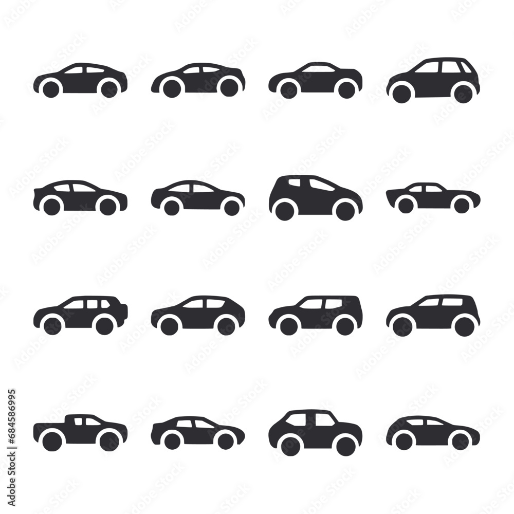 Set of cars icon for web app simple silhouettes flat design