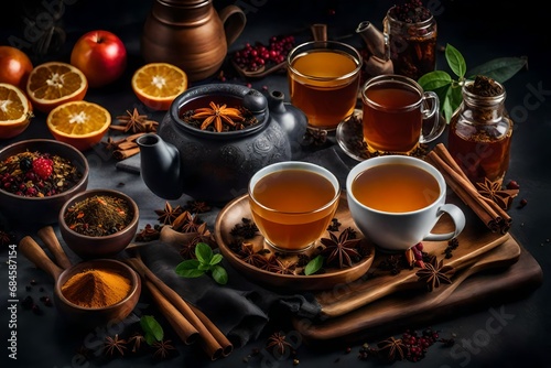 Composition of tea with spice and fruits