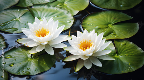 Two white water lilies