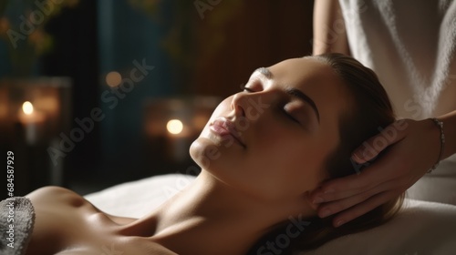 Woman Indulging in Luxurious Spa Treatments  be Massaged  Relaxing