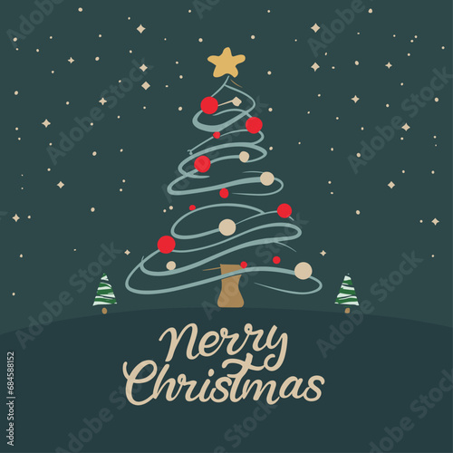 Merry Christmas and Happy New Year Set of greeting cards, posters, holiday covers. Xmas Design with beautiful snowflakes in modern line art style on red background. Christmas tree, border frame, decor