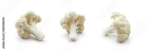 Fresh cauliflower pieces isolated on white background. Dietary natural vegetarian food. 