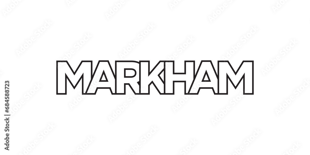 Markham in the Canada emblem. The design features a geometric style, vector illustration with bold typography in a modern font. The graphic slogan lettering.