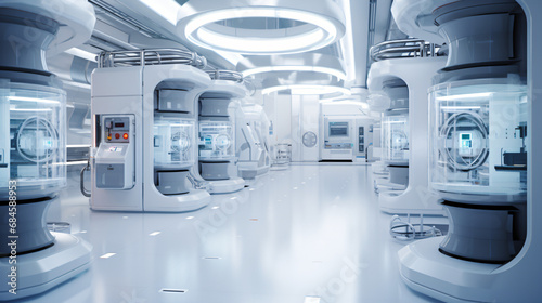 White futuristic semiconductor manufacturing factory