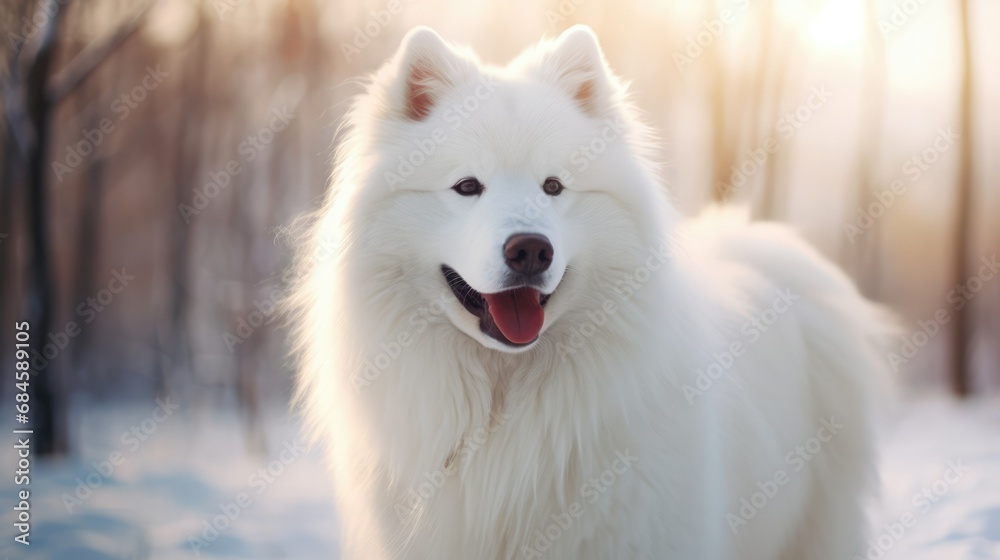 Samoyed Dog Portrait at snow scene