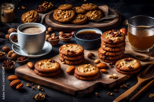 Cookies nuts with condensed milk and tea, good morning concept
