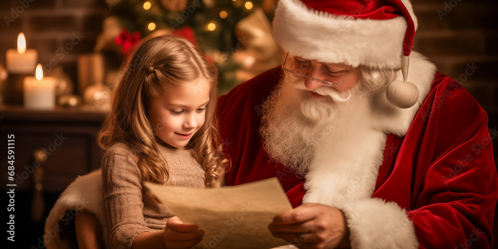 Santa claus sharing a magical christmas moment with a little girl Santa claus sharing a magical christmas moment with a little girl
