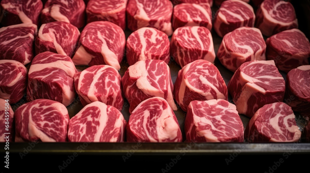 Fresh beef A5, Raw meat arrange in tray Fresh beef A5, Raw meat arrange in tray