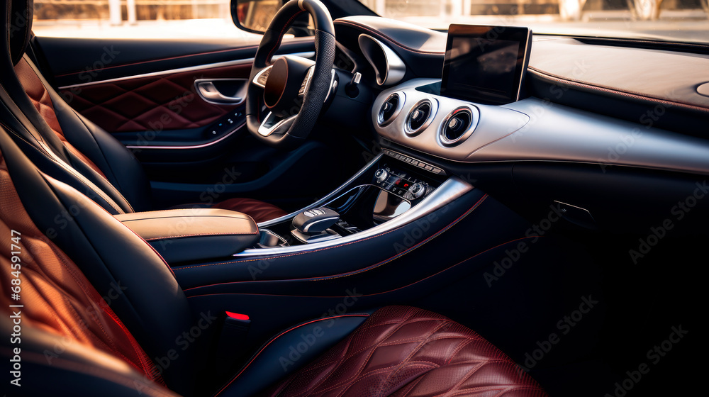 Leather seats inside the futuristic luxury car.
