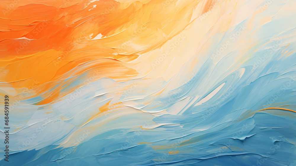 Abstract orange and blue paint brushstrokes texture