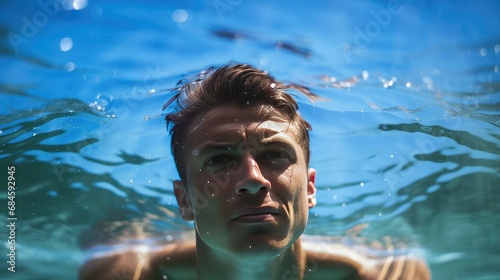 Activities in the pool. A man swims in a swimming pool © cherezoff