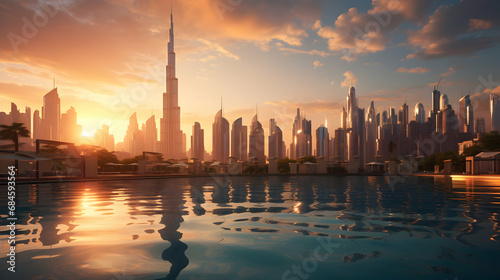 Burj Khalifa mosques at sunset,Generated Ai