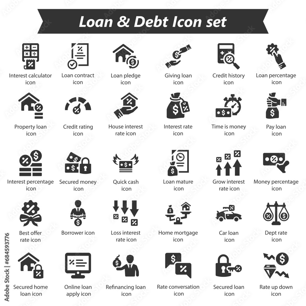 Loan Debt Icon Set