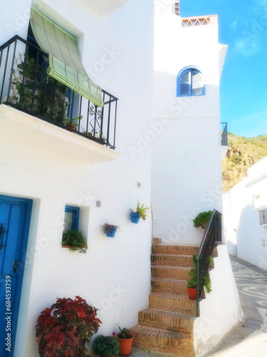 typical corners of the Andalusian village of Frigiliana, tourist destination, white village of Málaga, 
