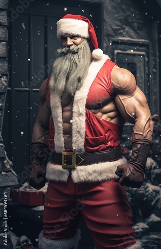 Santa Claus fitness trainer. A muscular man in christmas outfit © lolya1988