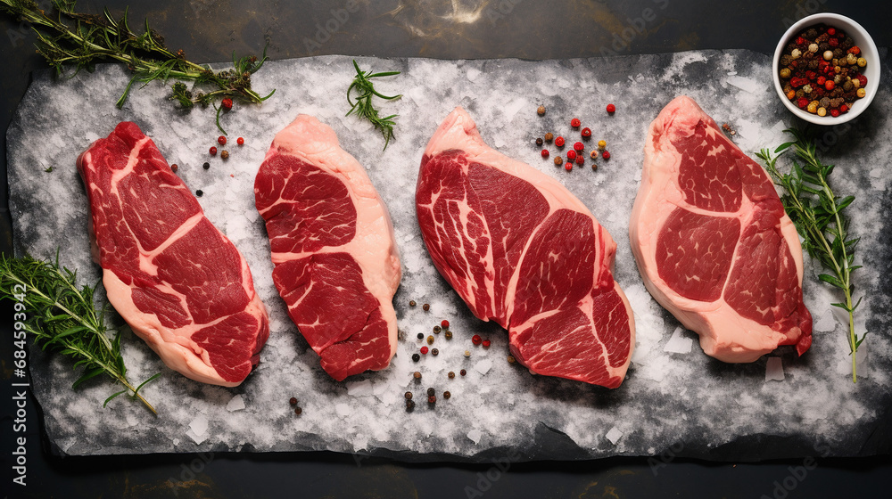 Raw beef steak on the board. 