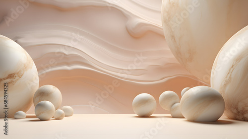 3d Beige Studio background display marble texture. Generative Ai.