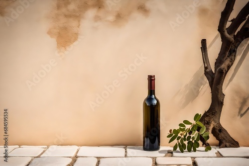 wine bottle in a tuscan old stucco stone wall   wine bottle branding template