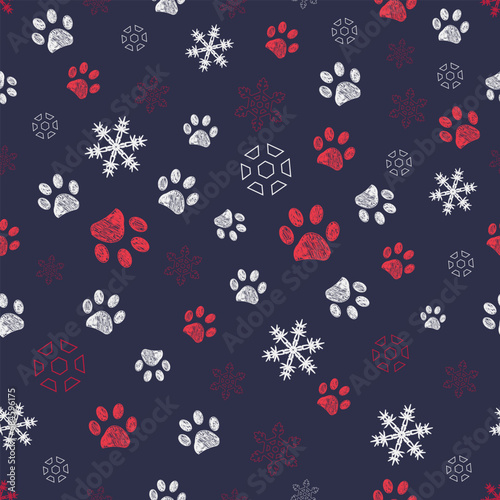 Paw prints with paw prints seamless pattern with navy background