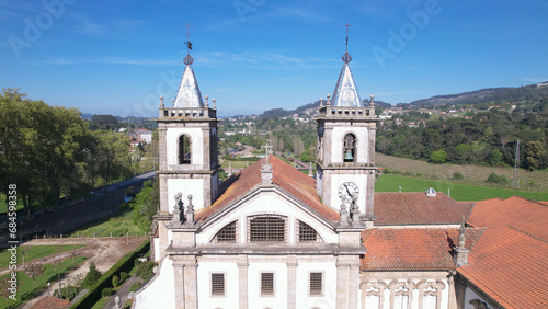 Aerial view of the Monastery of St. Benedict (Sao Bento) in the city of Santo Tirso, Portugal, with the Ave River in the background. Benedictine order. © An Instant of Time