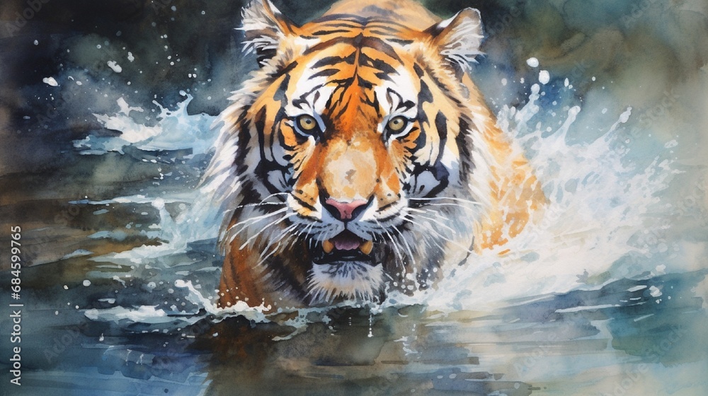 Watercolor painting of tiger 