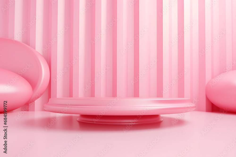 Striped candy pink studio backdrop with empty space for your content. Generative Ai. Striped candy pink studio backdrop with empty space for your content. Generative Ai.