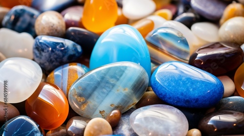 А pile of semi-precious, precious stones, close up 