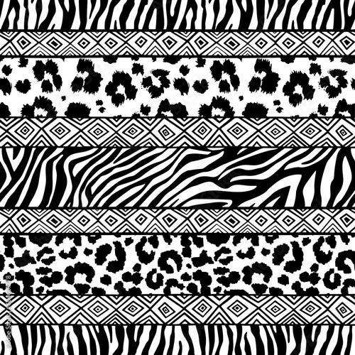 African tribal element and wild animal skins patchwork abstract vector seamless pattern for fabric shirt wallpaper card cloth tablecloth pillow