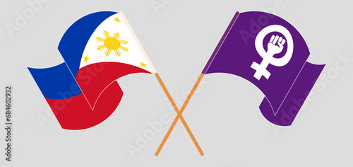 Crossed and waving flags of the Philippines and Feminism