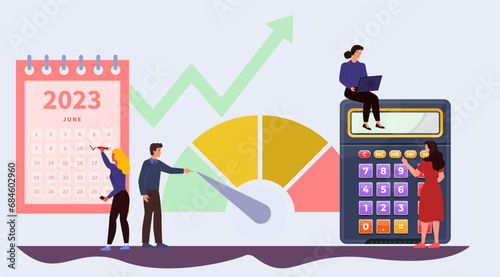 Benchmarking concept. Business compare and evaluation. Indicators of growth and profit. Company audit. Financial economical analysis. Marketing survey. Vector