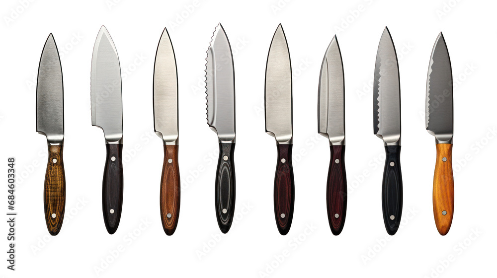Set of Kitchen Knives Isolated on Transparent or White Background, PNG