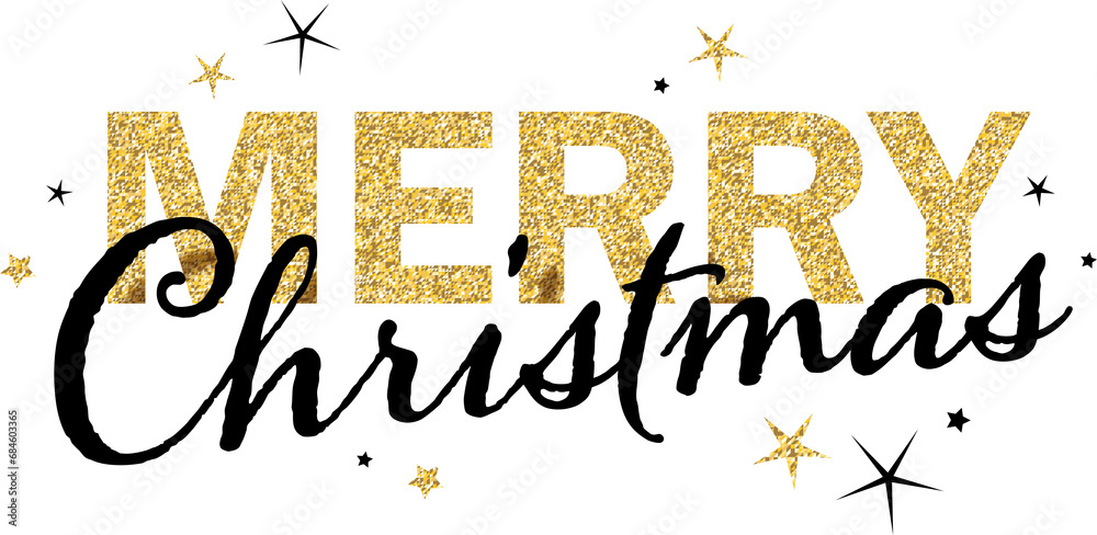 MERRY CHRISTMAS vector gold glitter typography banner with gold and ...