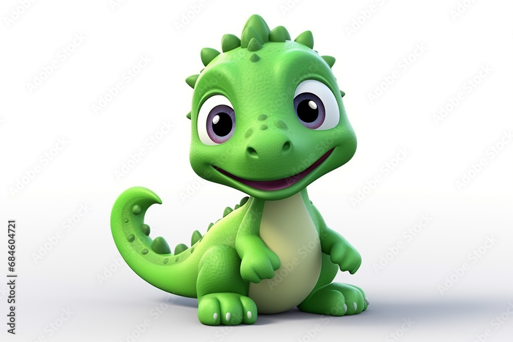 Fototapeta premium Cute Little Dinosaur 3D illustration white background