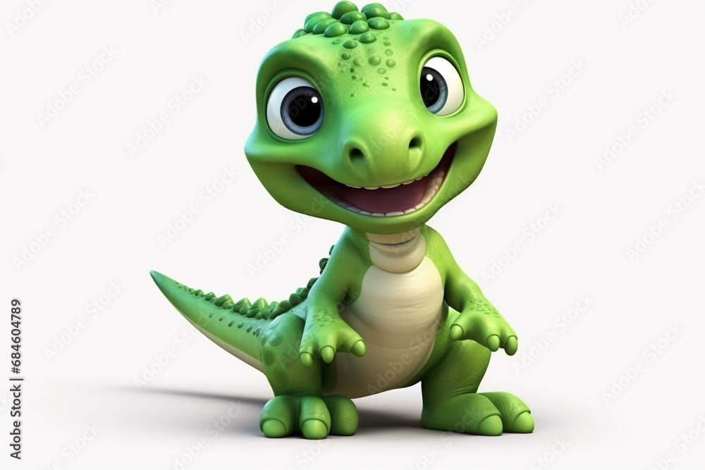 Fototapeta premium Cute Little Dinosaur 3D illustration white background