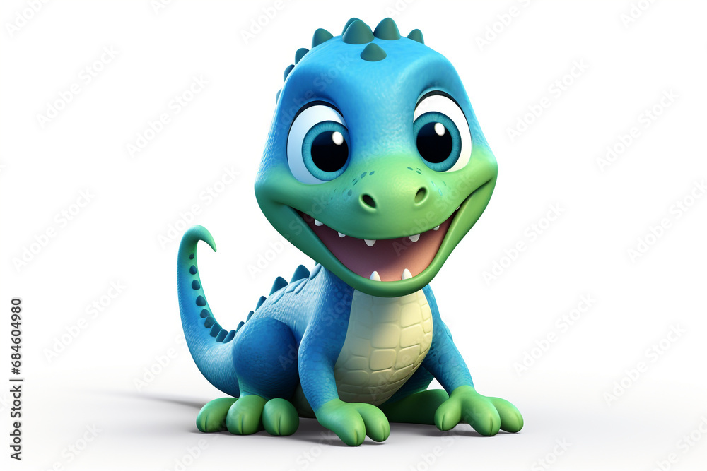Fototapeta premium Cute Little Dinosaur 3D illustration white background