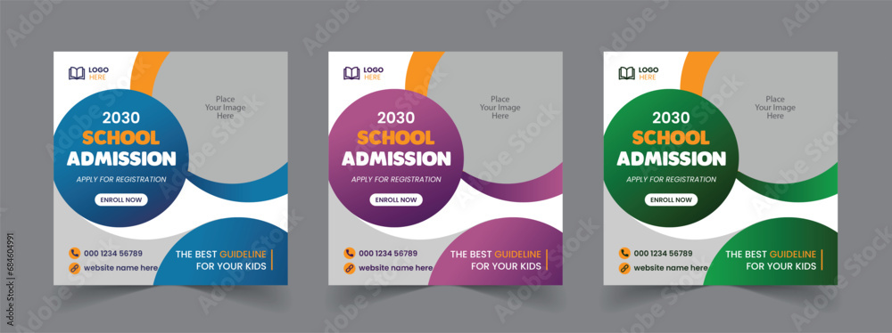 School Admission Social Media Post and Back to School Educational Web Banner Template design