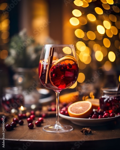 Christmas Elegance in a Glass Captures the Festive Essence with Cinnamon-Infused Red Wine and Dried Fruits, Artfully Blended in Light Gray and Maroon, Echoing Eco-Craftsmanship and Yankeecore Style