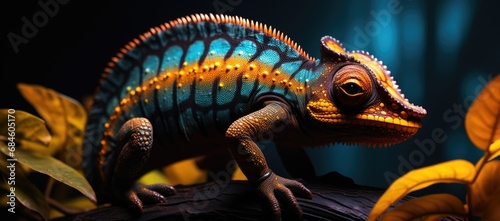 A Vibrant Chameleon Camouflaged in Nature s Palette  Perched on a Majestic Tree Branch created images with generative ai