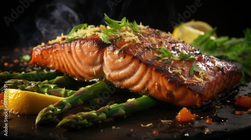 Grilled salmon steaks with asparagus