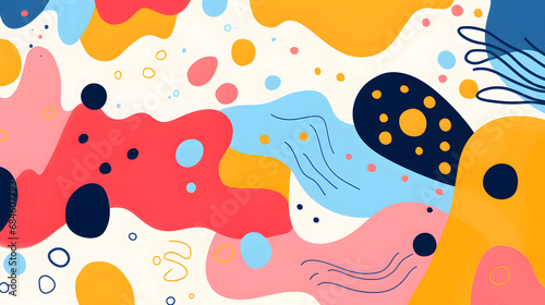 Abstract doodle design with hand drawn colorful shapes and lines. Simple childish scribble background with bright cute elements. Fun minimal pattern. Contemporary trendy vector backdro. generative ai.