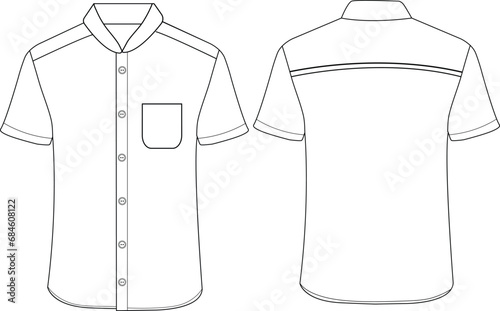 Short sleeved men resort shirt flat technical drawing vector  illustration  mockup template design