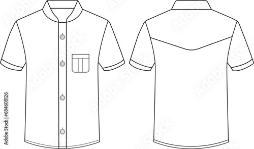 Short sleeved men resort shirt flat technical drawing vector  illustration  mockup template design