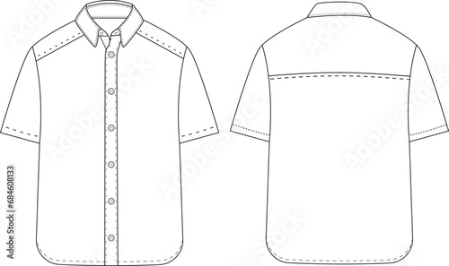 Short sleeved men resort shirt flat technical drawing vector  illustration  mockup template design photo