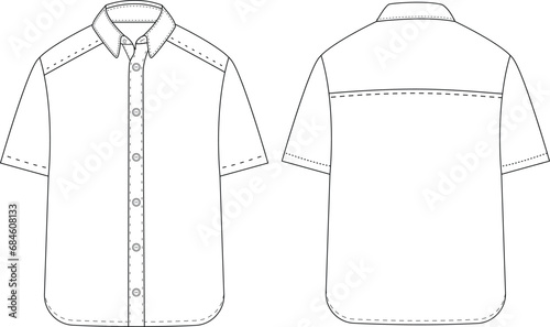Short sleeved men resort shirt flat technical drawing vector  illustration  mockup template design