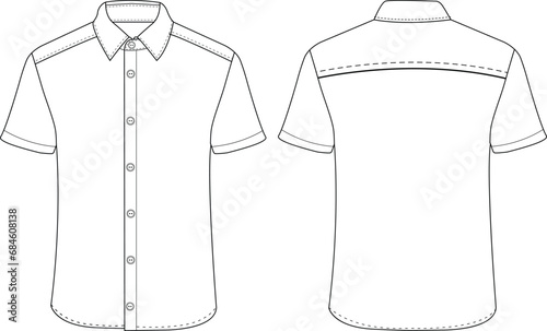 Short sleeved men resort shirt flat technical drawing vector  illustration  mockup template design