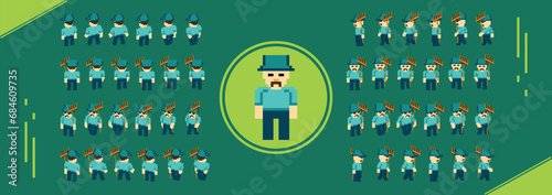 pixel art style illustration vector 8 bit 8-bit character set retro design game aseprite vintage farmer  photo