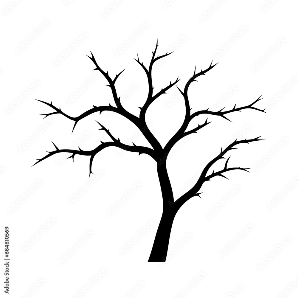 A Branch Tree without leaves vector Silhouette clipart isolated on a white background