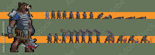 pixel art style illustration vector 8 bit 8-bit character set retro design game aseprite vintage bear animation set attack hit kick idle run walk cycle animation set