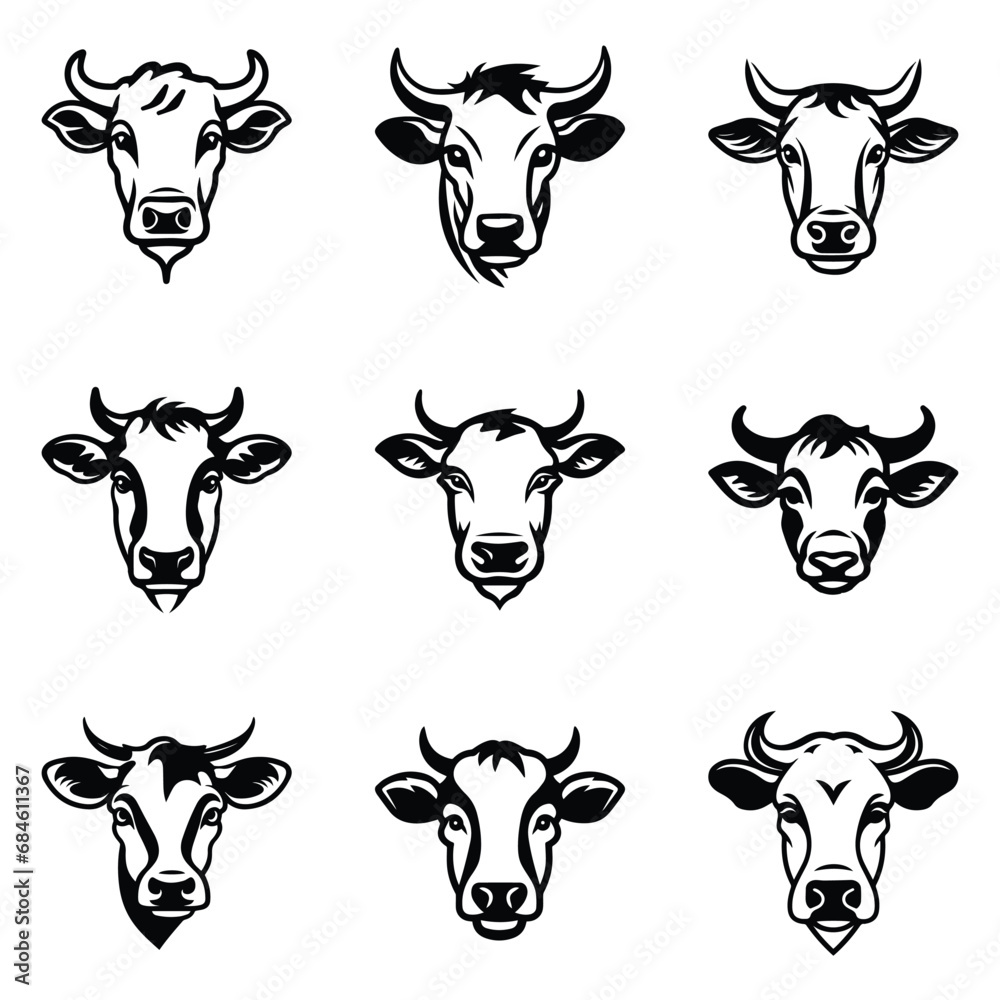 Cows Flat Icon Set Isolated On White Background Cows Flat Icon Set Isolated On White Background